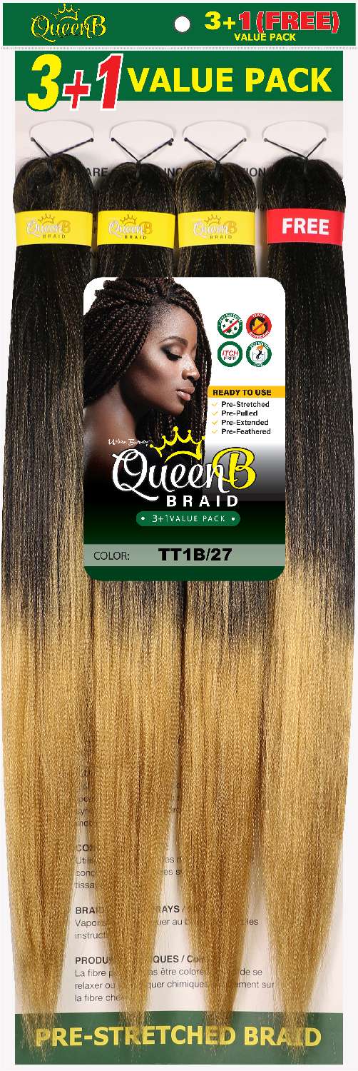 Queen B 4X Value Pack Pre-Stretched Braiding Hair 60"