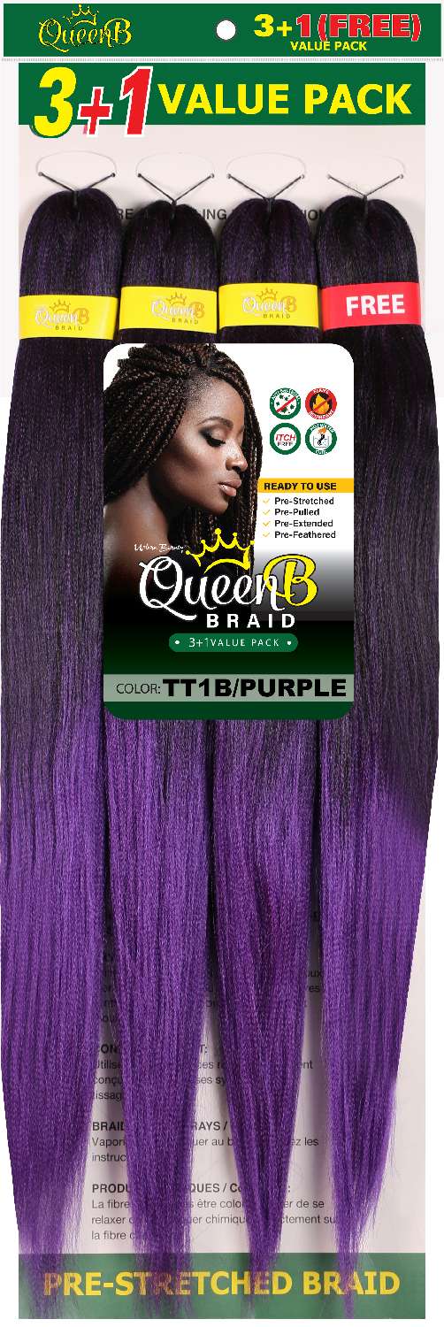Queen B 4X Value Pack Pre-Stretched Braiding Hair 50"
