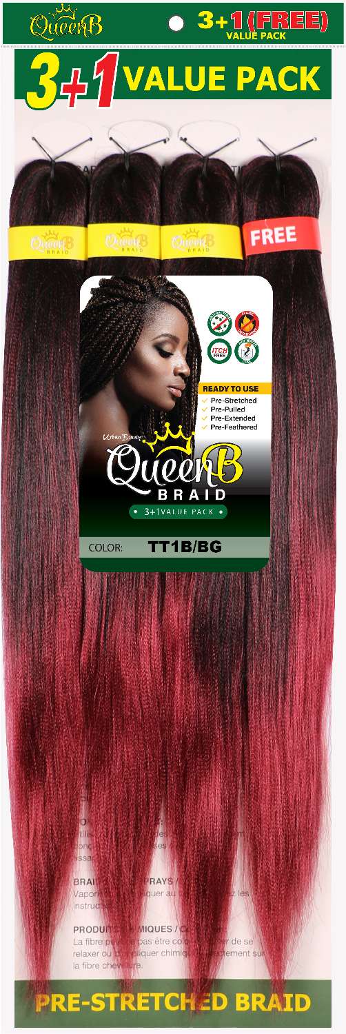 Queen B 4X Value Pack Pre-Stretched Braiding Hair 50"