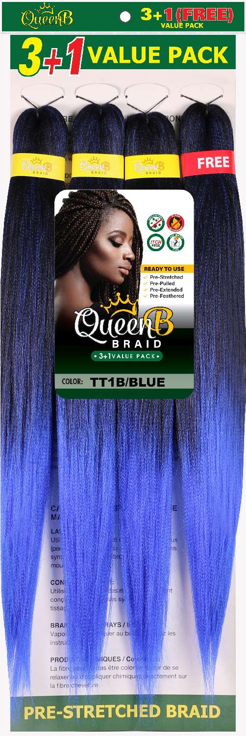 Queen B 4X Value Pack Pre-Stretched Braiding Hair 60"