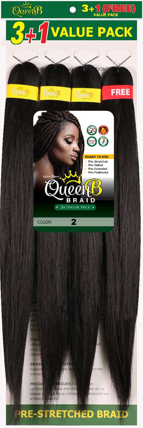 Queen B 4X Value Pack Pre-Stretched Braiding Hair 60"