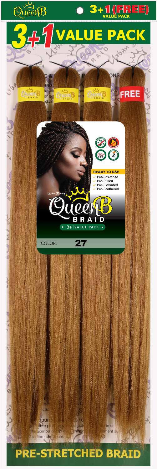 Queen B 4X Value Pack Pre-Stretched Braiding Hair 60"