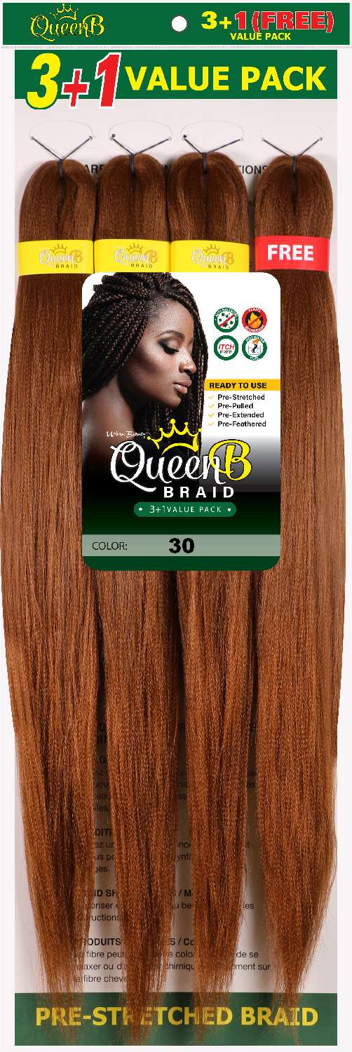 Queen B 4X Value Pack Pre-Stretched Braiding Hair 50"