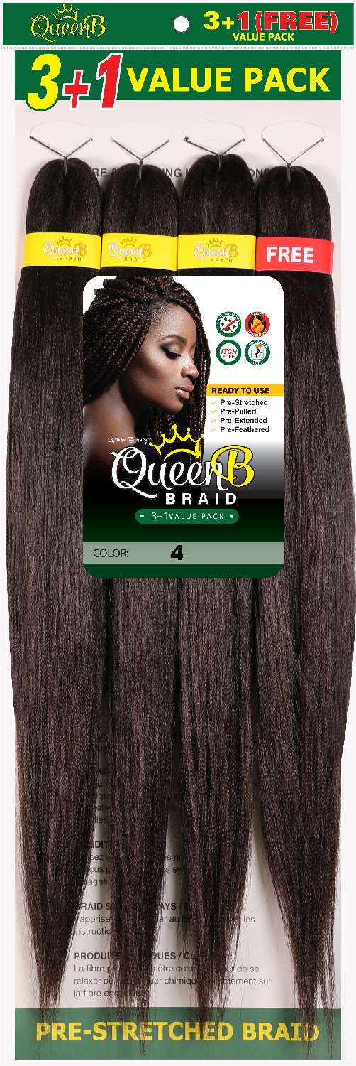 Queen B 4X Value Pack Pre-Stretched Braiding Hair 60"