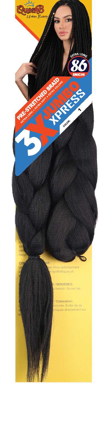 Queen B Xpress Pre-Stretched Braid 86” – Color 1B