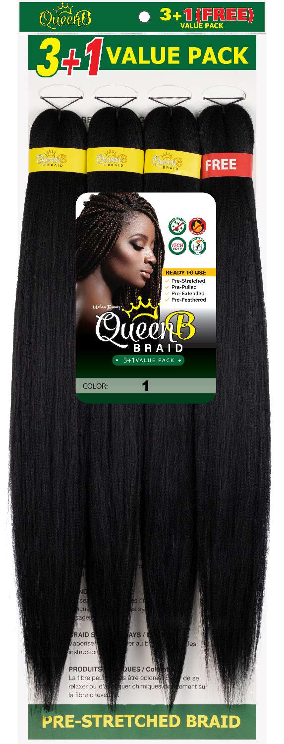 Queen B 4X Value Pack Pre-Stretched Braiding Hair 50"