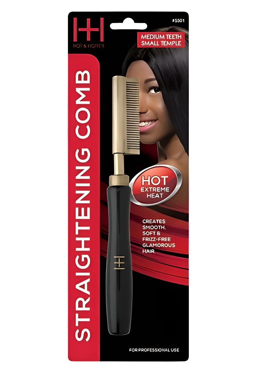 Hot & Hotter Thermal Straightening Comb Medium Teeth, 1 Count Hair Straightener, Black & Gold