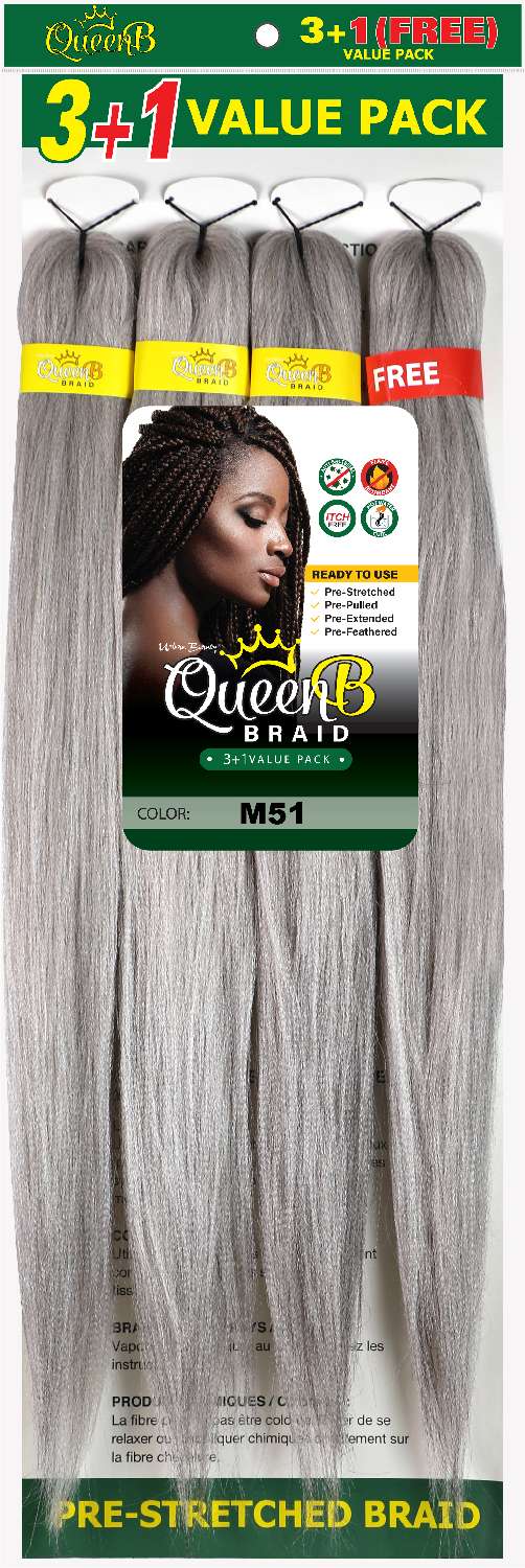 Queen B 4X Value Pack Pre-Stretched Braiding Hair 60"
