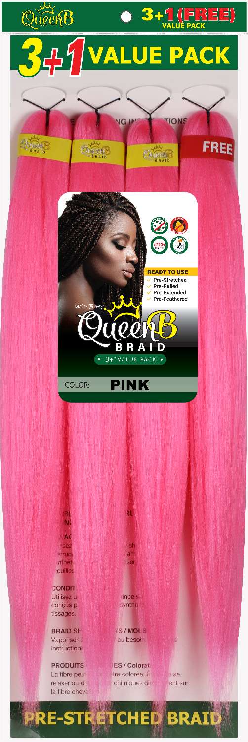 Queen B 4X Value Pack Pre-Stretched Braiding Hair 50"