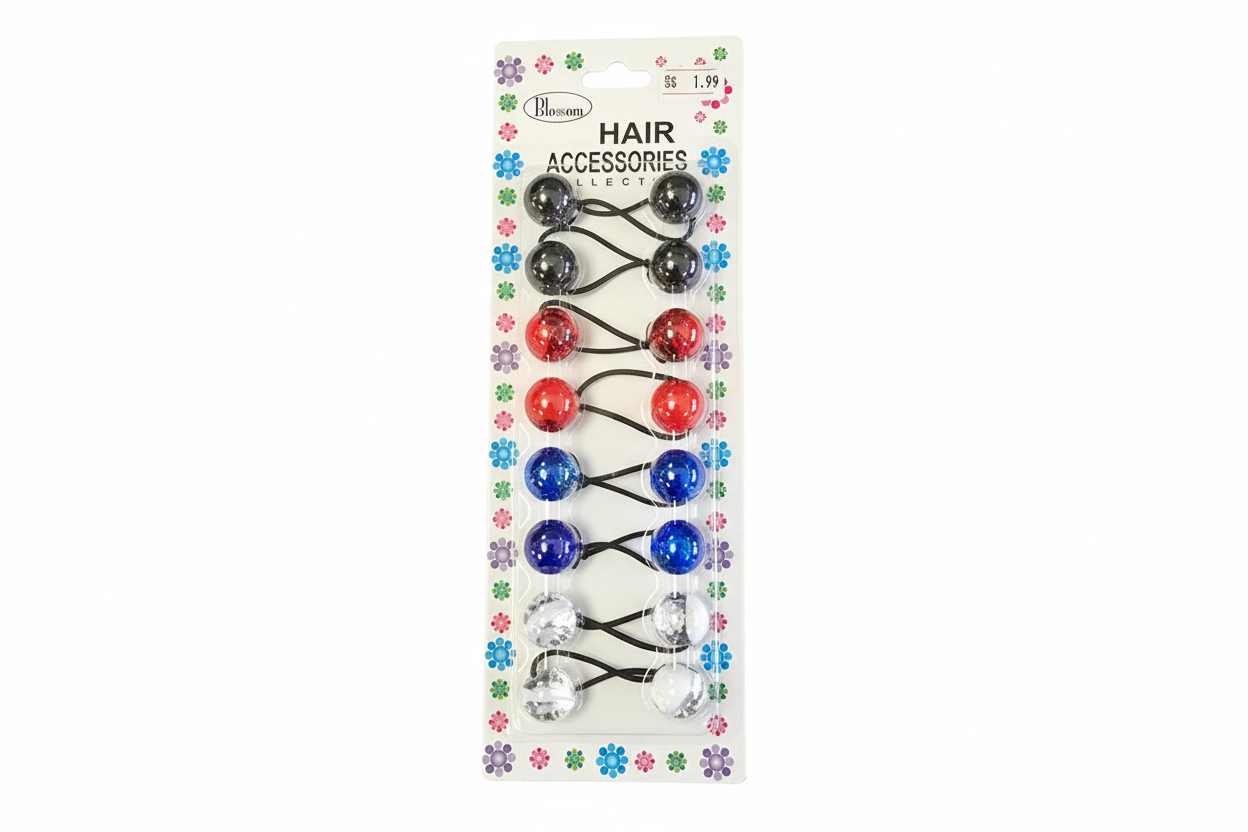Blossom Hair Knockers 8 PC Black/Red/Blue/White