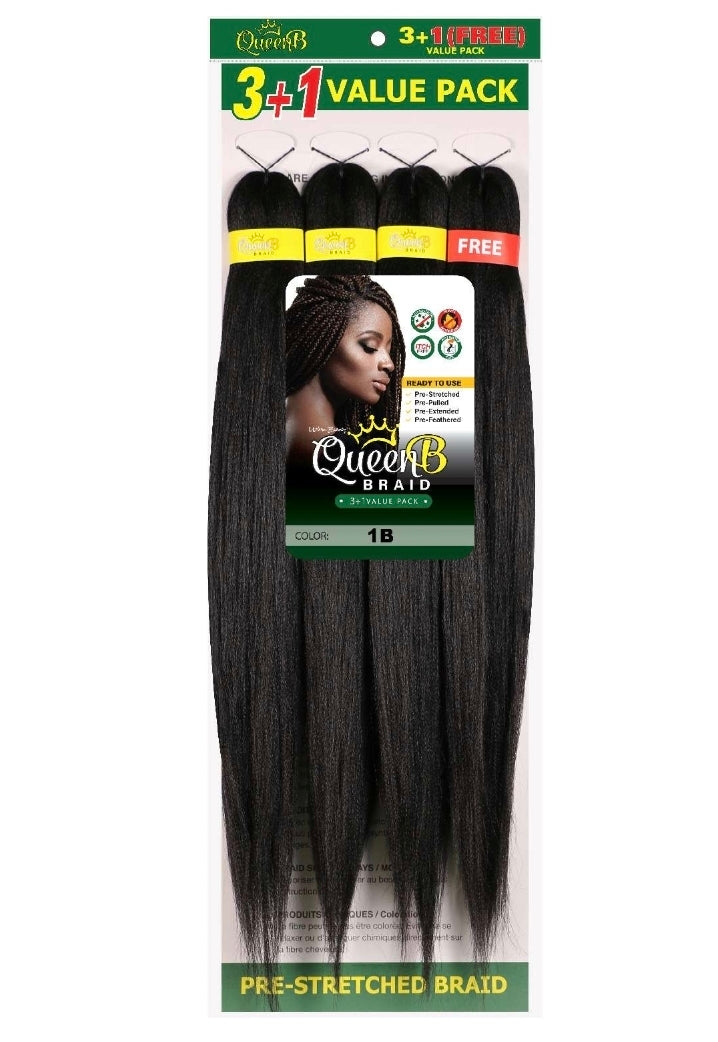 Queen B 4X Value Pack Pre-Stretched Braiding Hair 50"