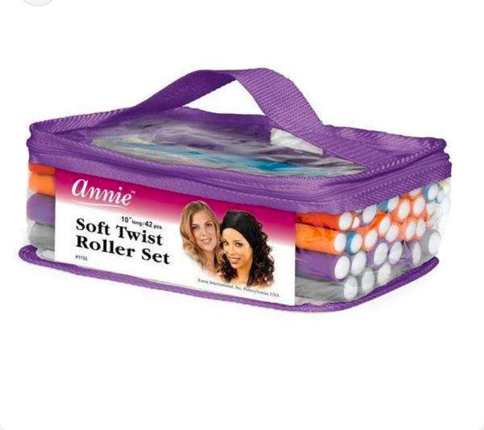 Annie Soft Twist Rollers Set XL, Assorted Sizes, 42 Count 10in Heatless Hair Curlers Set, Assorted Color